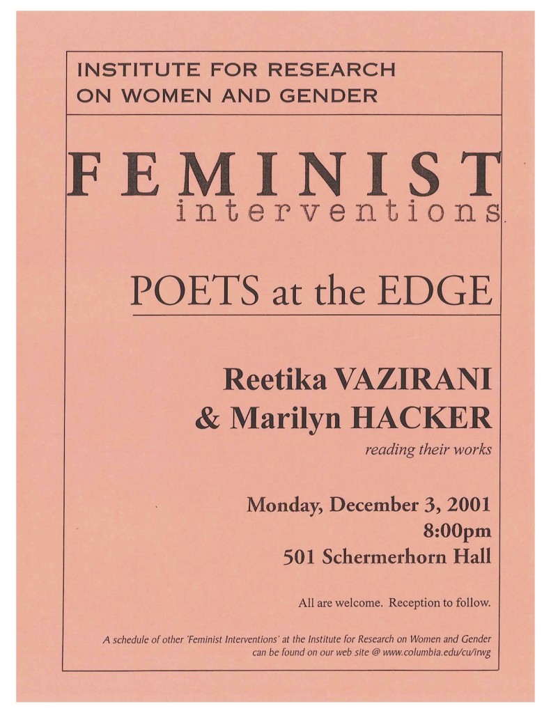 2001 Feminist Interventions Poets at the Edge Vazirani and Hacker